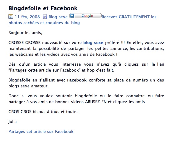 Le message sur le blog
